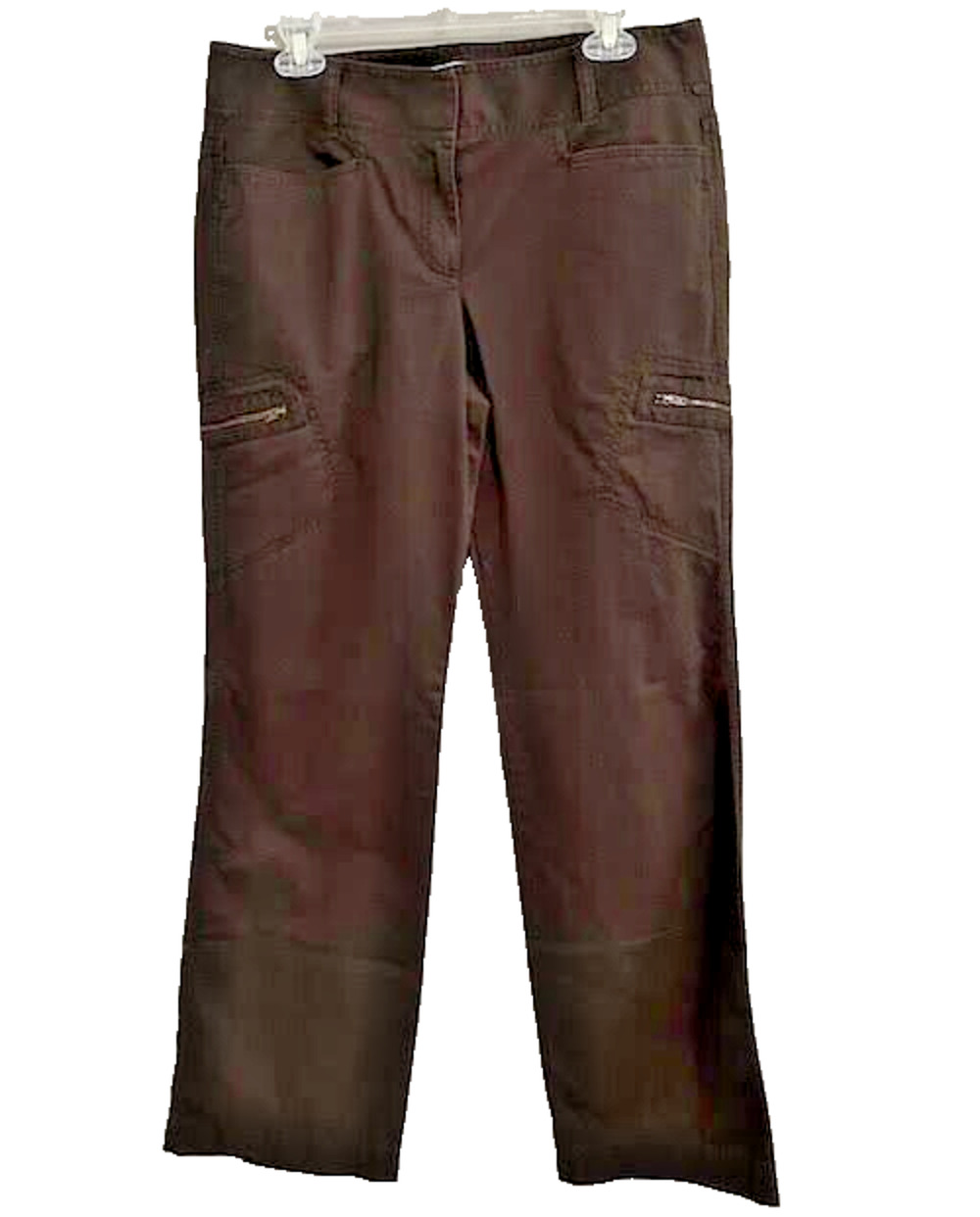 LOFT Marisa Womens 10 Tall Brown Straight Leg Pants Zip Pockets Long